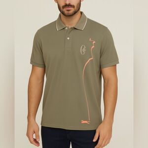 Conte of Florence Men's Olive Polo Shirt With Orange Accents Size XL